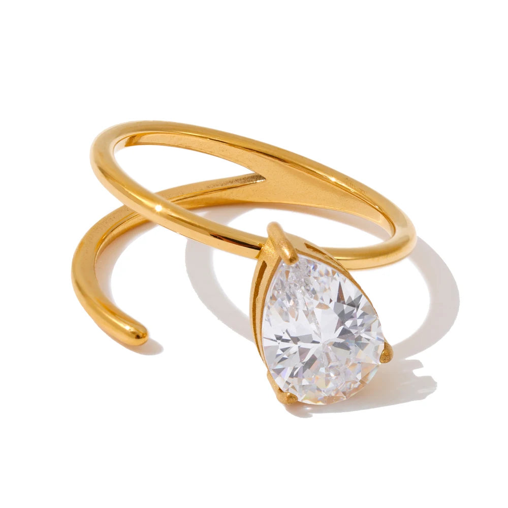 Anel Ajustável Crystal Banhado A ouro 18K