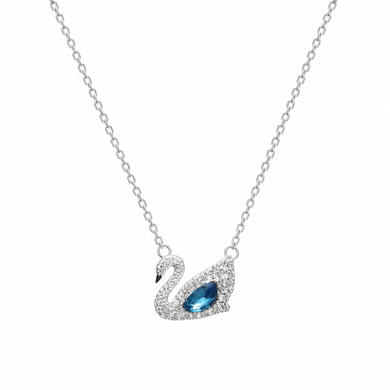 Colar Cisnem Azul Royale Feminino Banhado A Prata