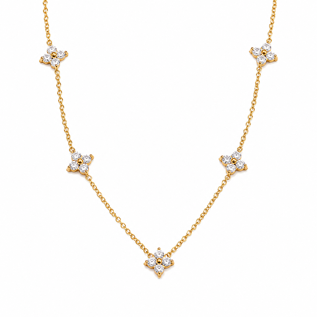 Colar Flor Três Pétalas Banhado a Ouro 18K