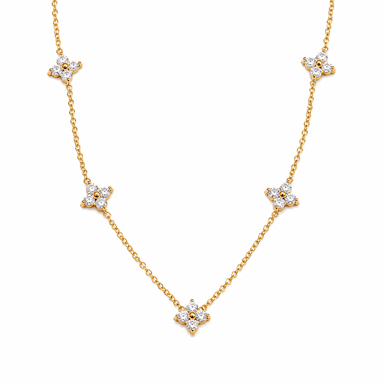 Colar Flor Três Pétalas Banhado a Ouro 18K